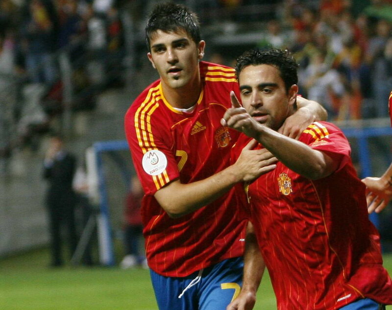 Spanish football players celebrating