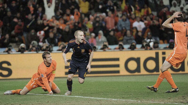 Spanish player celebrates goal