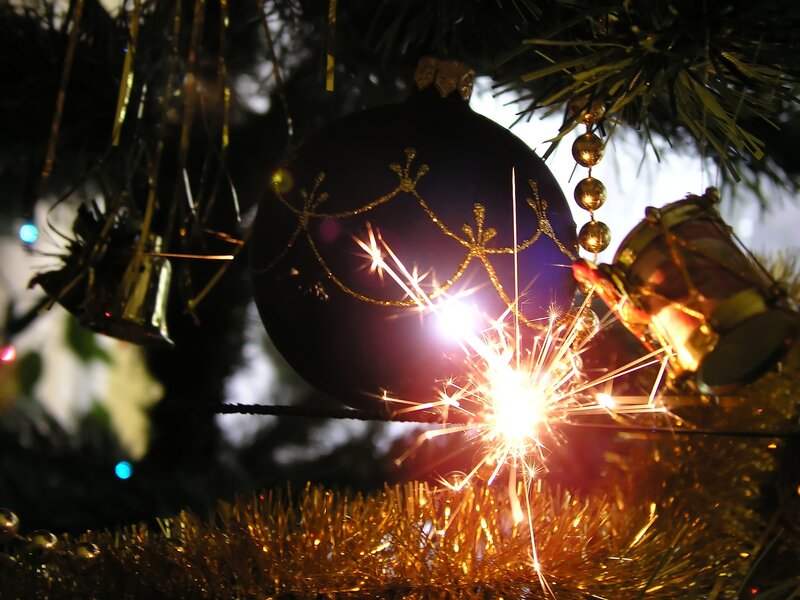 Sparkler Near Ornaments