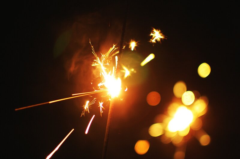 Sparklers at Night — Black, Celebratory, Photograph