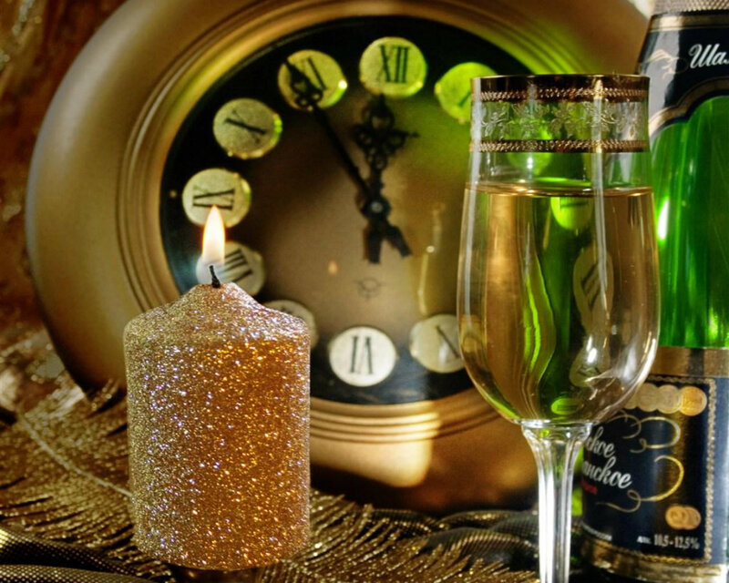 Sparkling Candle and Champagne