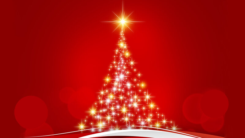 Sparkling Christmas Tree — Red, Festive, Winter, Digital Art