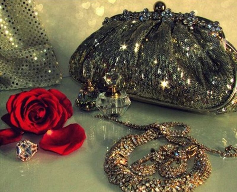 Sparkling Clutch and Jewelry