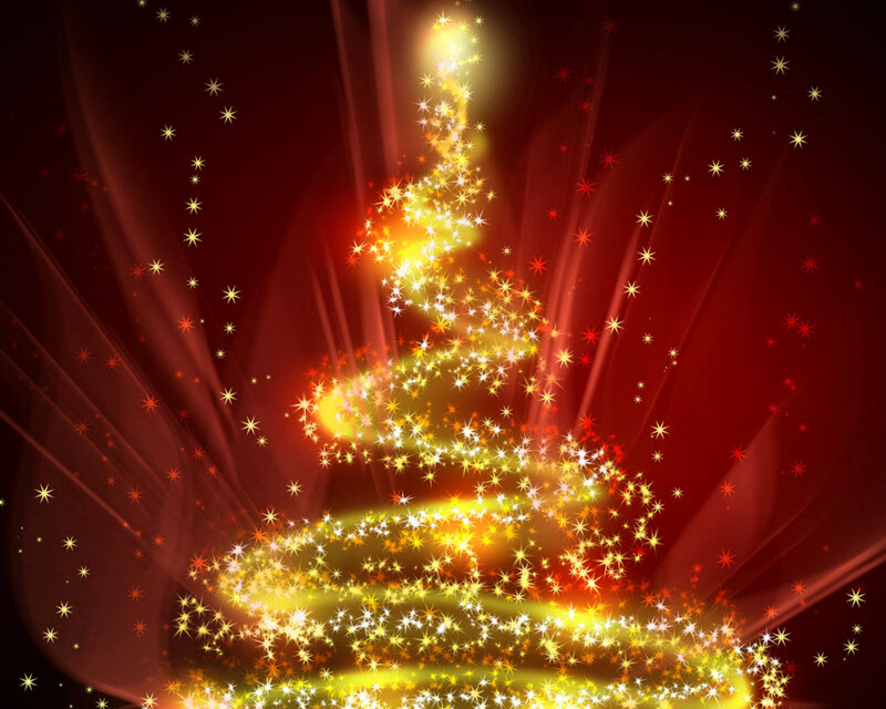 Sparkling Golden Christmas Tree — Red