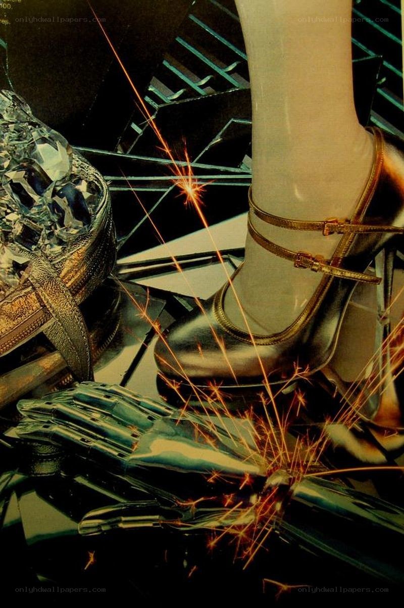 sparkling high heels and robotic hand