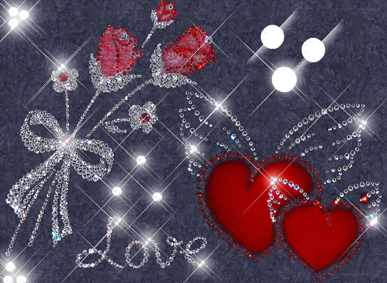 sparkling red hearts and roses