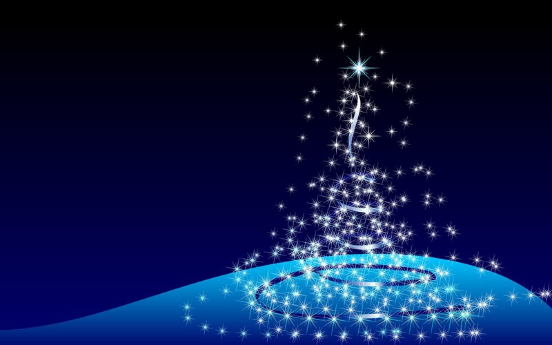 Sparkling Star Tree — Blue, Magical, Night, Digital Art
