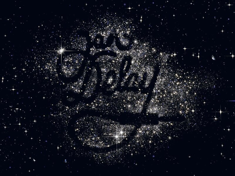 sparkling text in starry sky