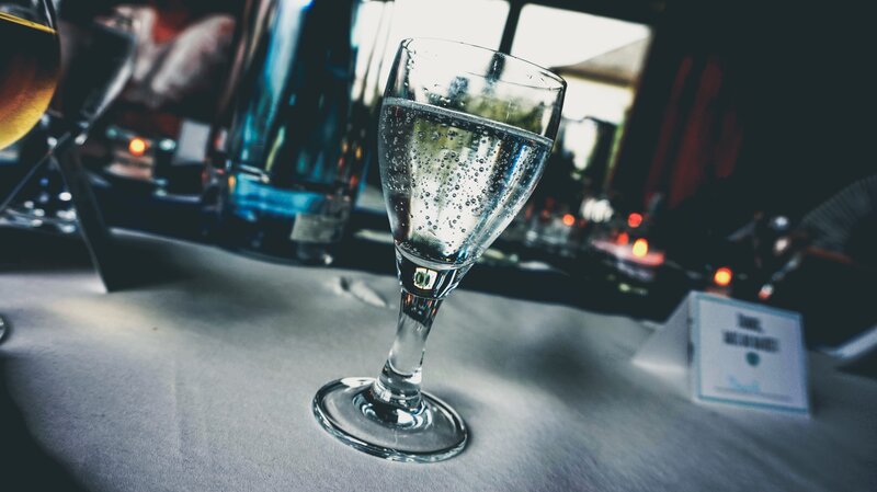 Sparkling water on a table