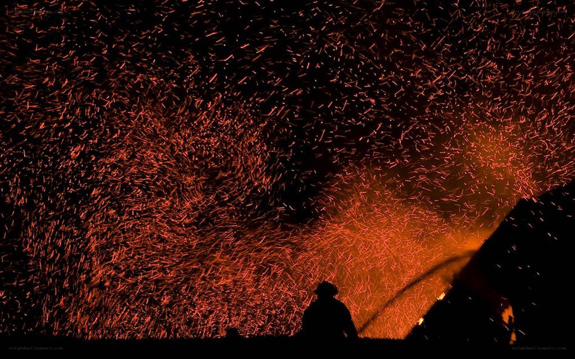 Sparks fly at night