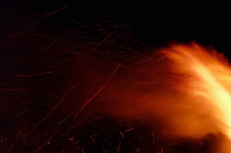 Sparks flying from a fire