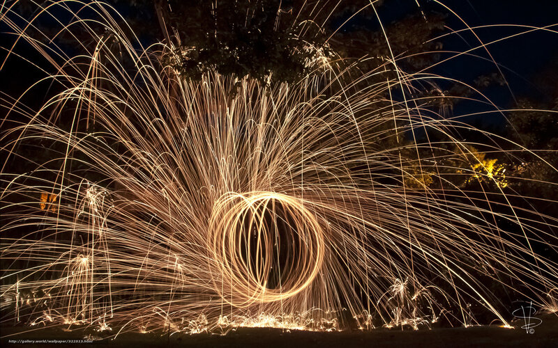 Sparks from a spinning firework