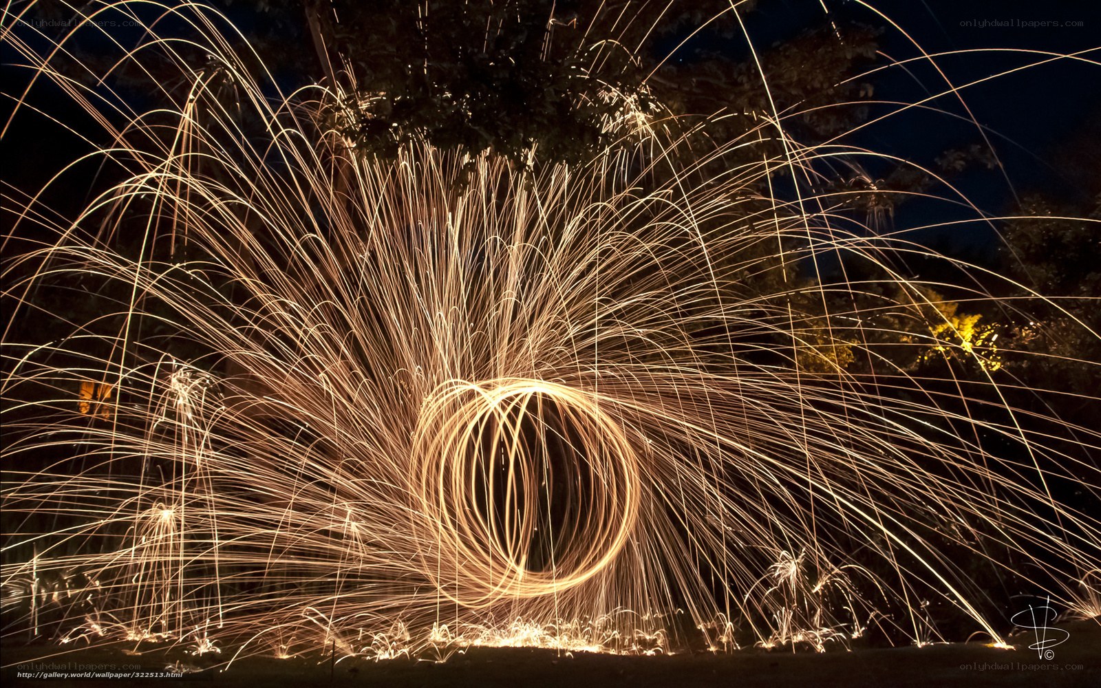 Sparks from a spinning firework