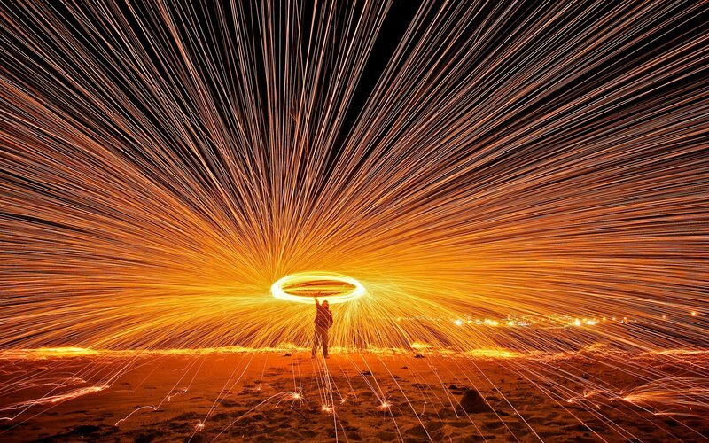 Sparks from a steel wool firework