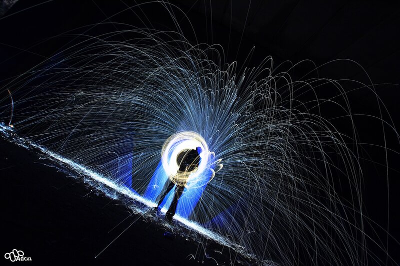 Sparks from a steel wool light painting