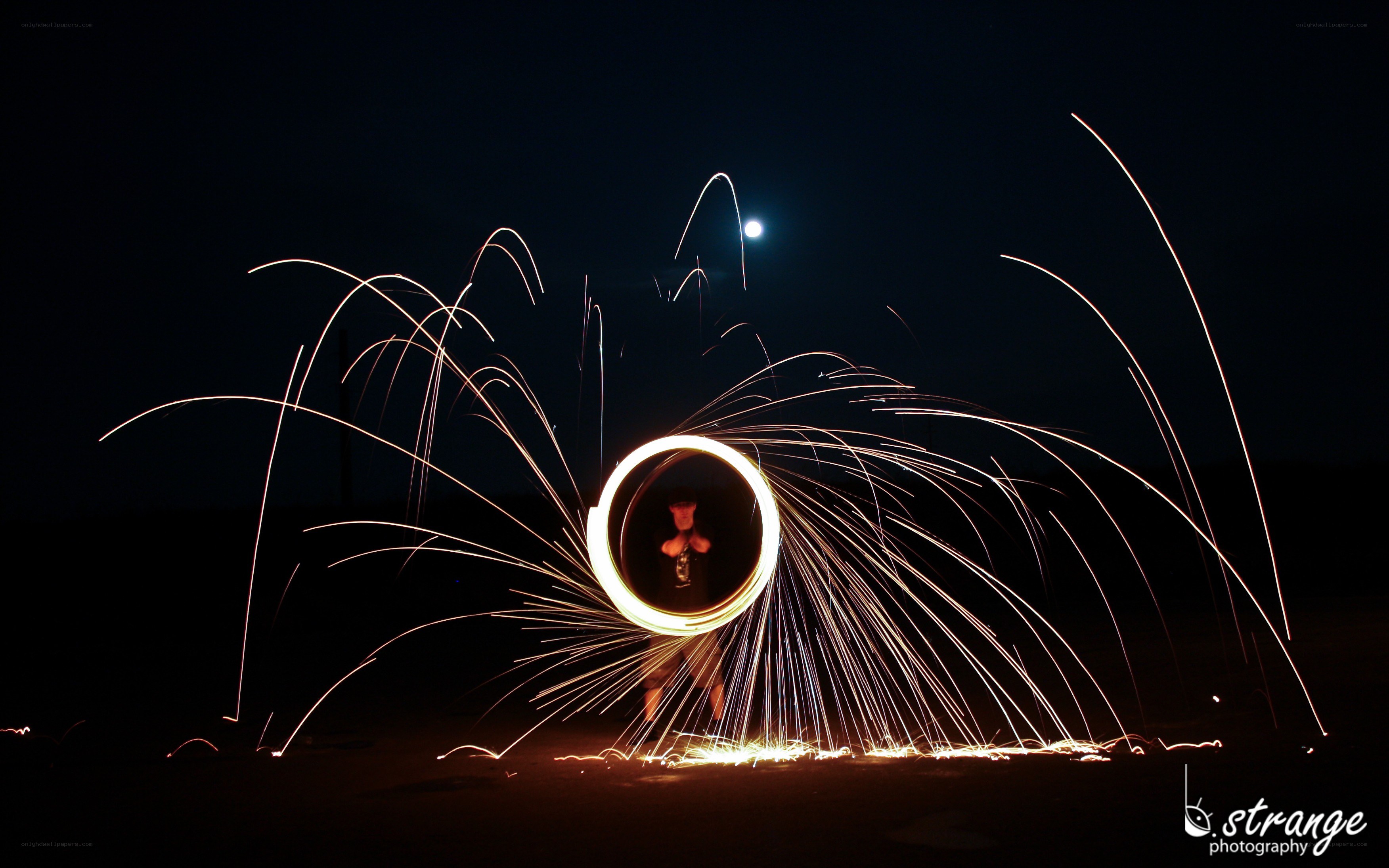 Sparks in a circle at night