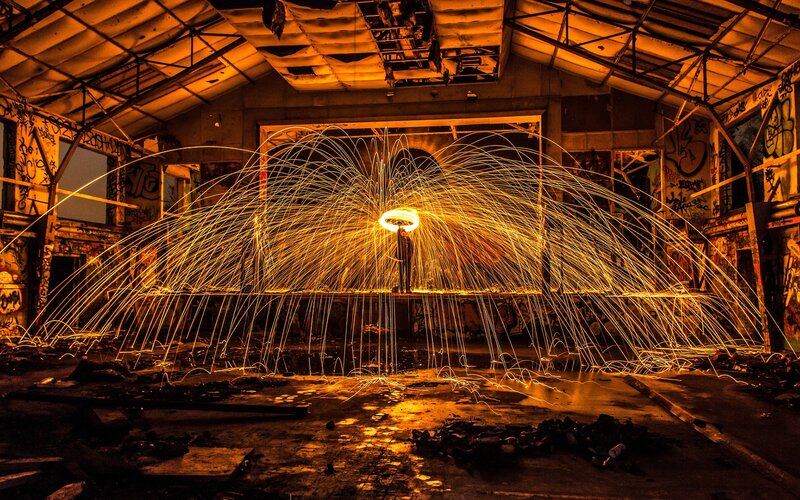 Sparks in an abandoned warehouse