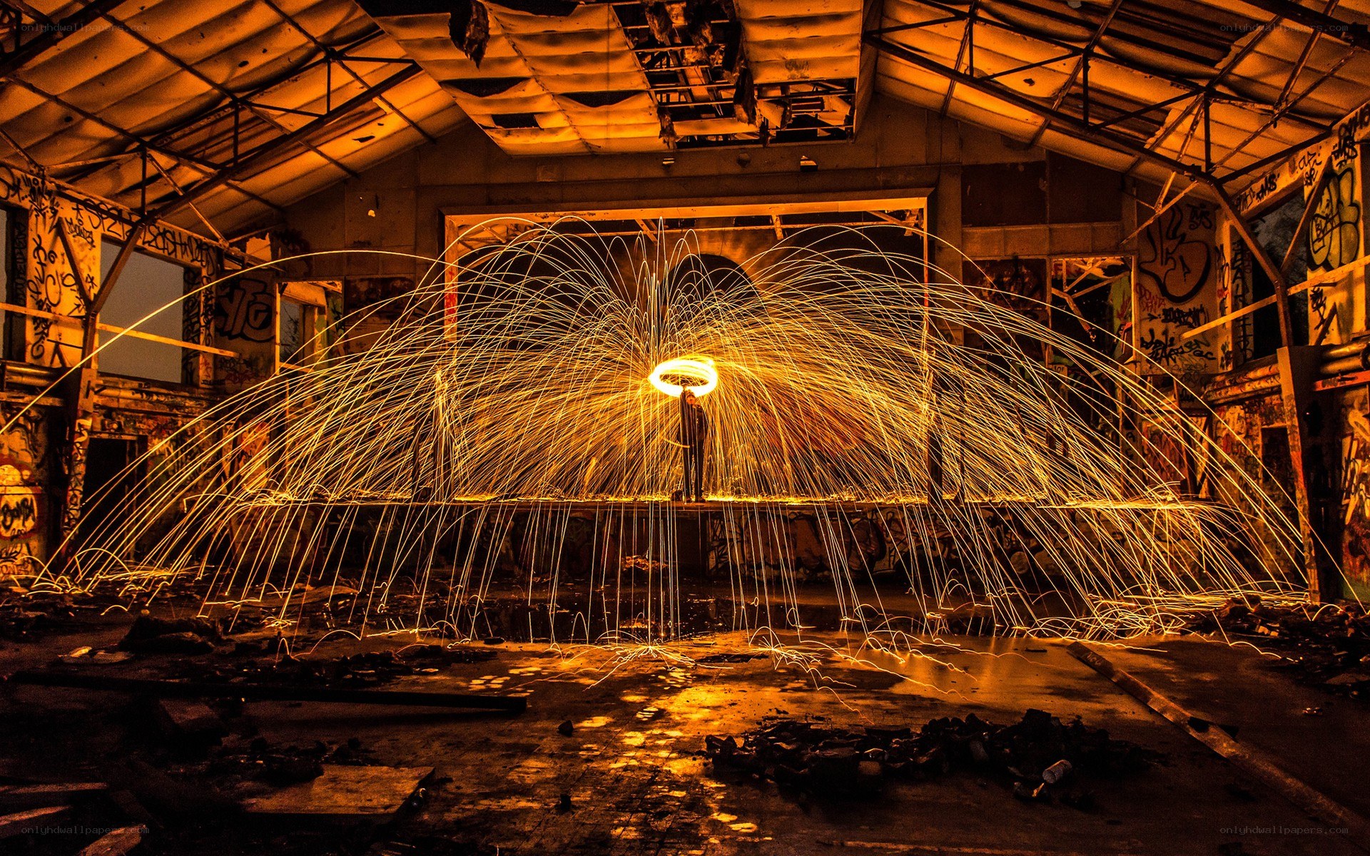 Sparks in an abandoned warehouse