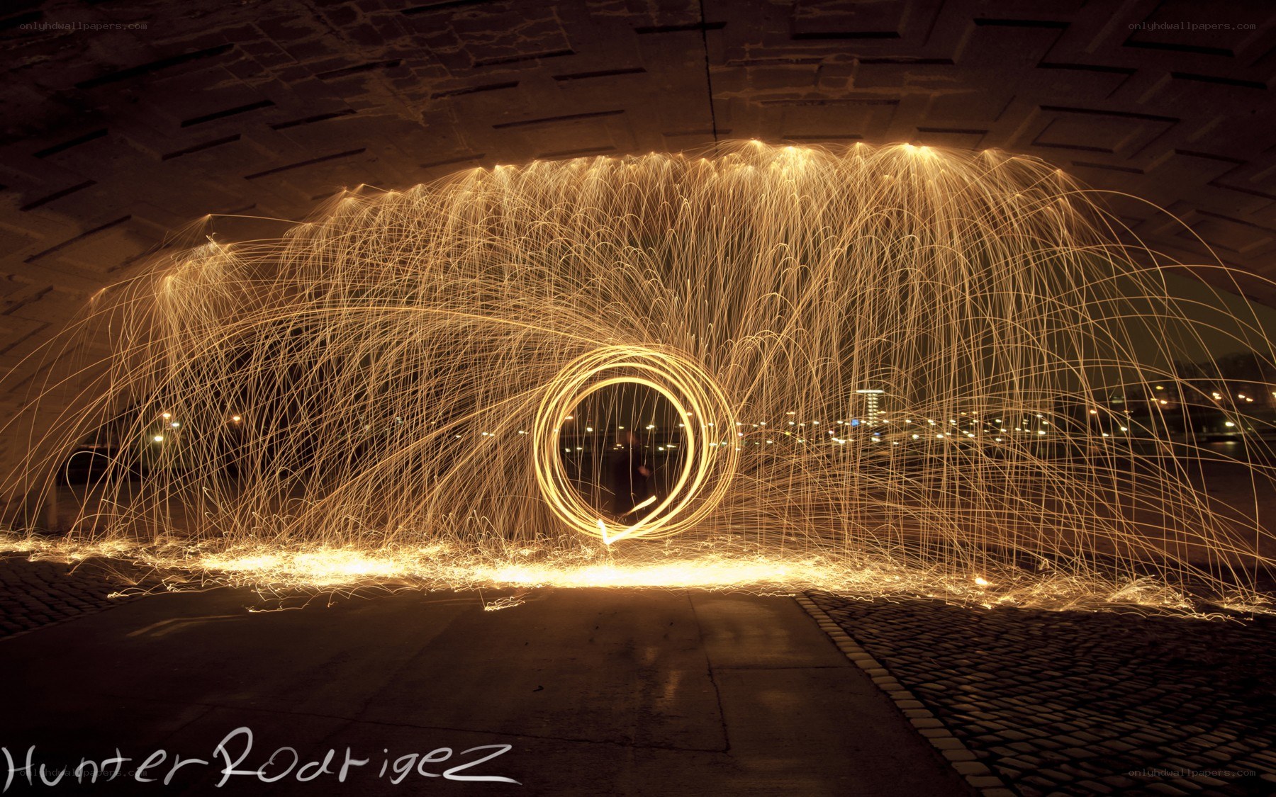 Sparks under a bridge