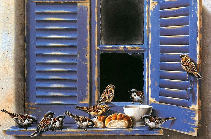 Sparrows at Window