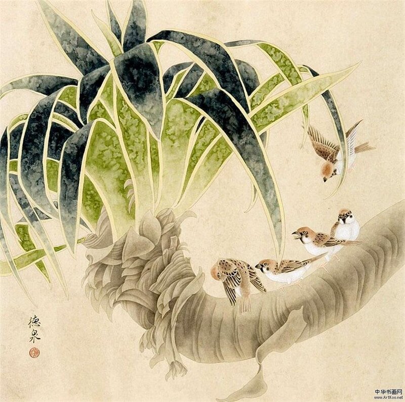 Sparrows on Plant