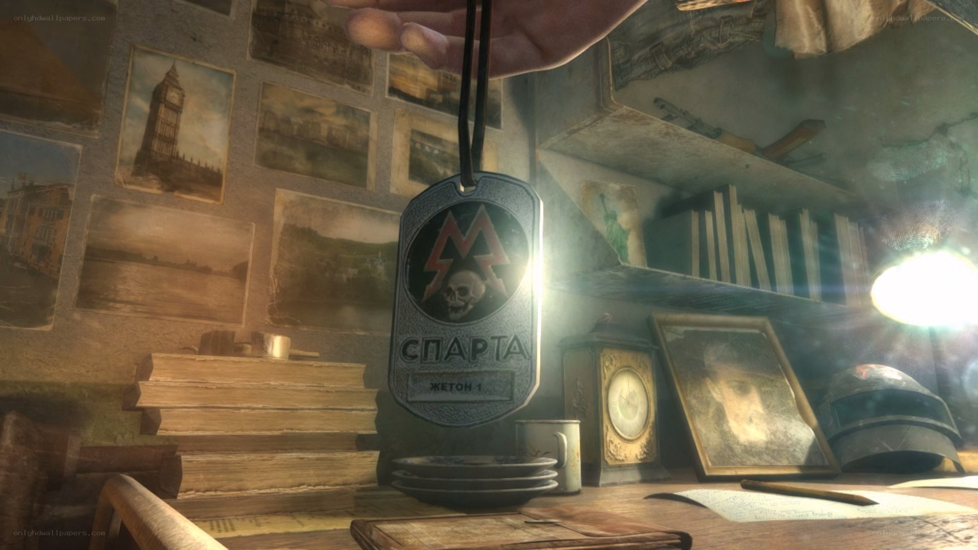 Sparta dog tag on desk