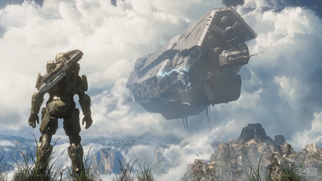 Spartan and dropship in clouds