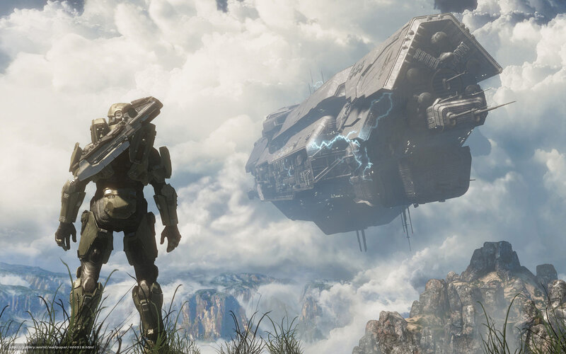 spartan and dropship in clouds