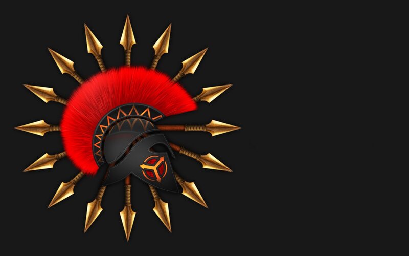 spartan helmet with golden spears
