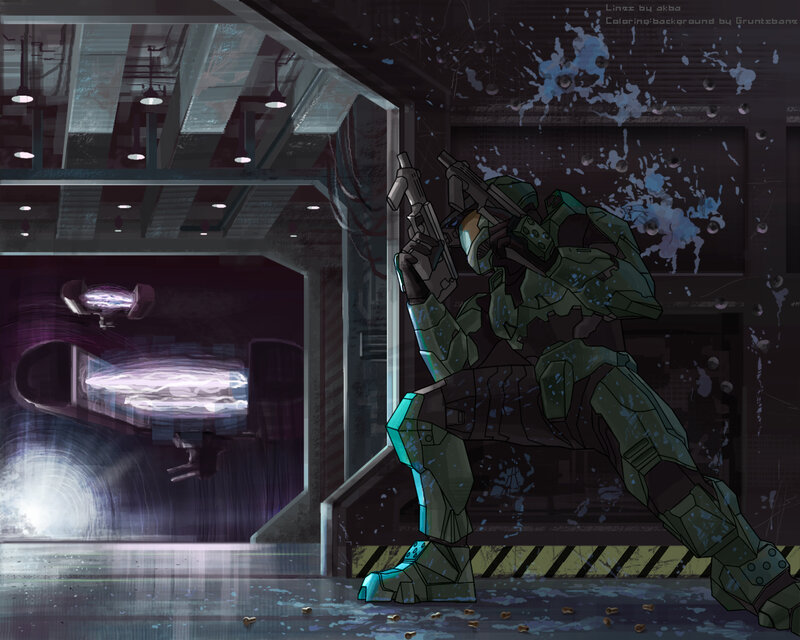 Spartan in a damaged corridor