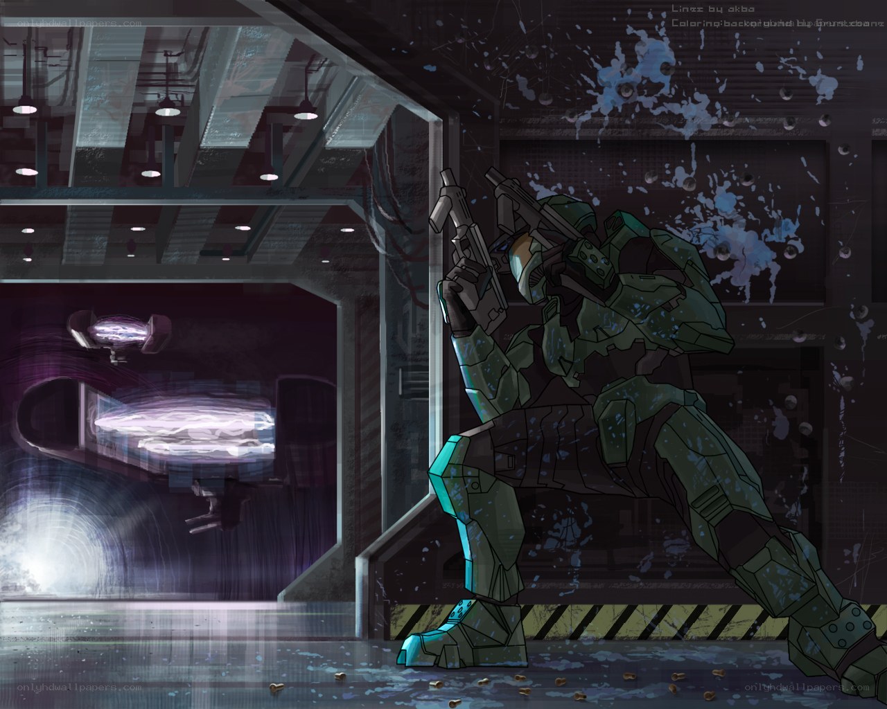 Spartan in a damaged corridor