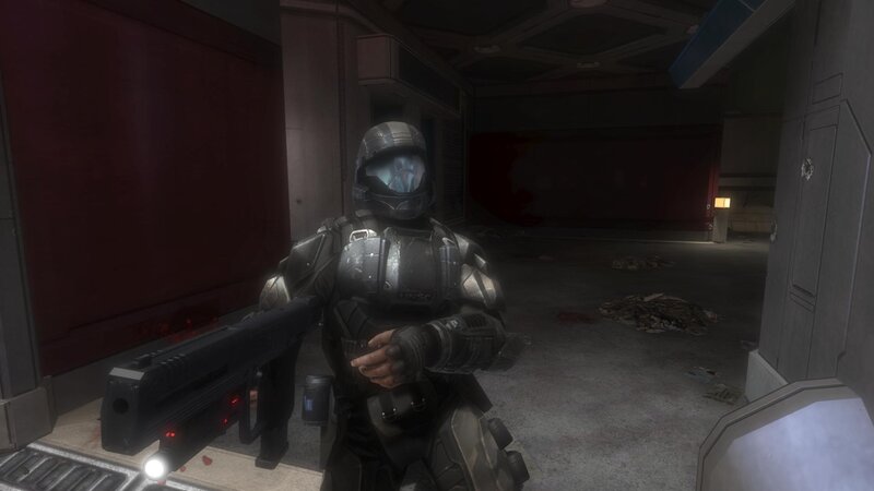 Spartan in a dim corridor