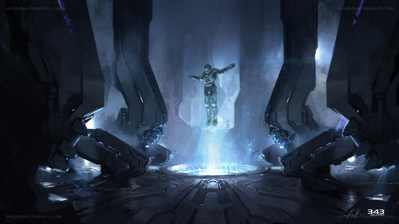 Spartan in a futuristic chamber