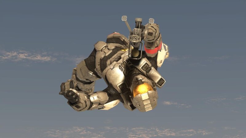 Spartan in flight with jetpack