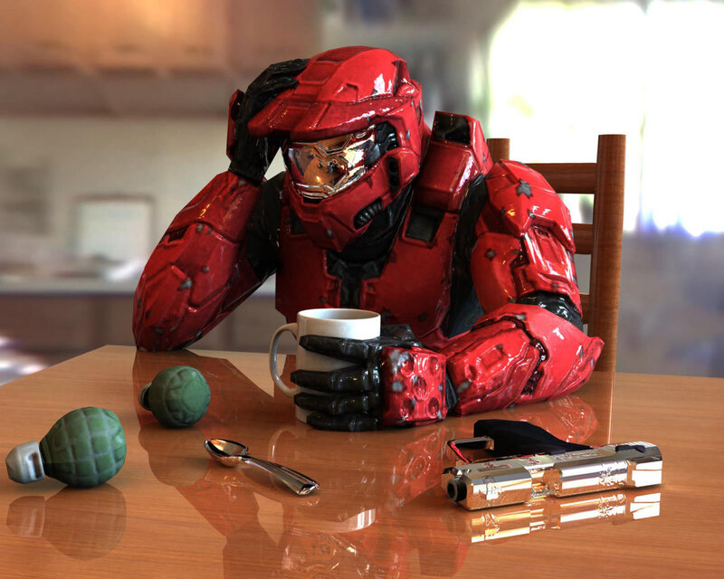 Spartan in Red Armor — Contemplative