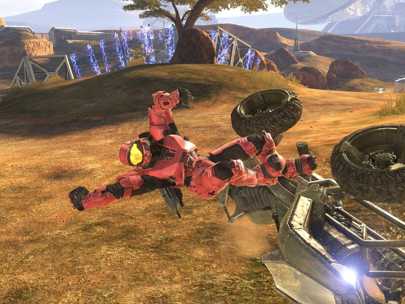 Spartan in red armor on a vehicle