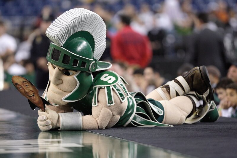 Spartan mascot lying down