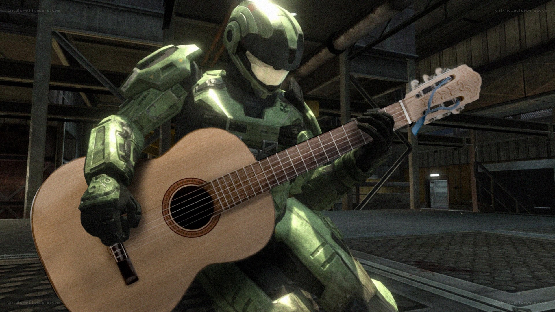 Spartan playing acoustic guitar