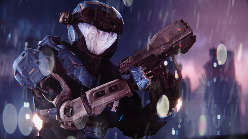 Spartan Soldier Holding Weapon — Blue, Dramatic