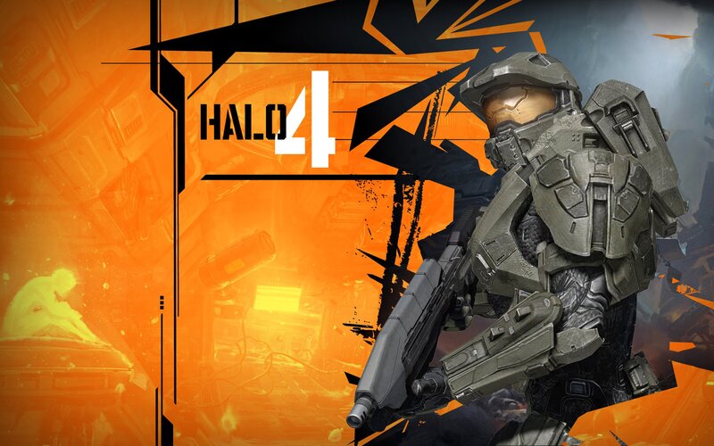 Spartan Soldier in Armor — Orange, Dramatic, Digital Art, Gun, Orange Background