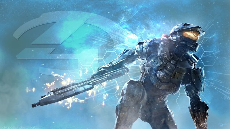 Spartan Soldier with Rifle — Blue, Dramatic, Digital Art, Helmet
