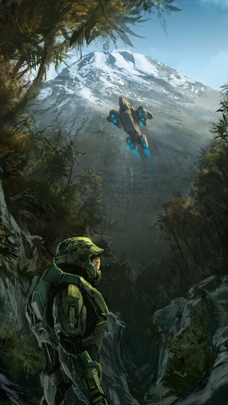 Spartan watches dropship in jungle