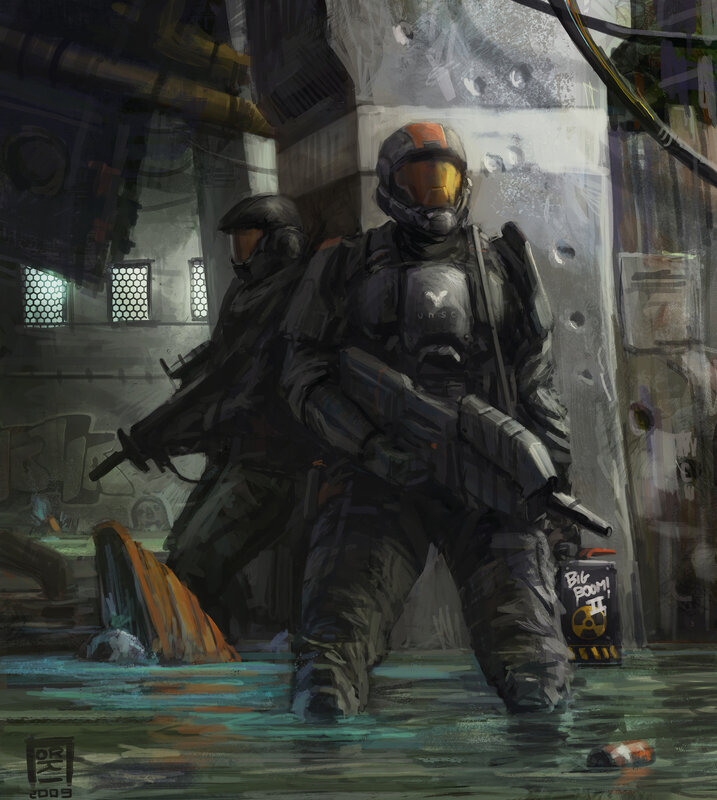 Spartans in flooded corridor