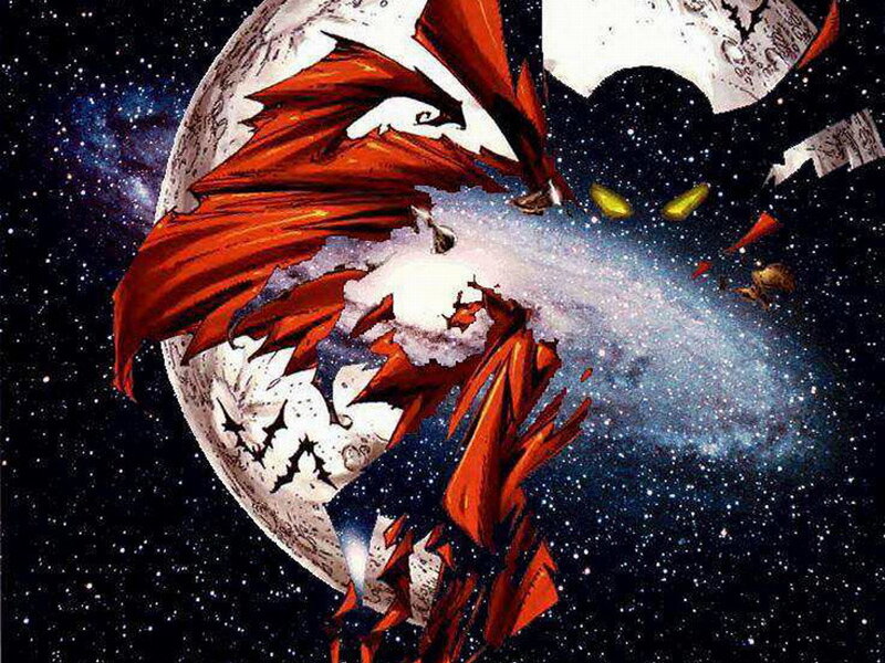 Spawn breaks through moon