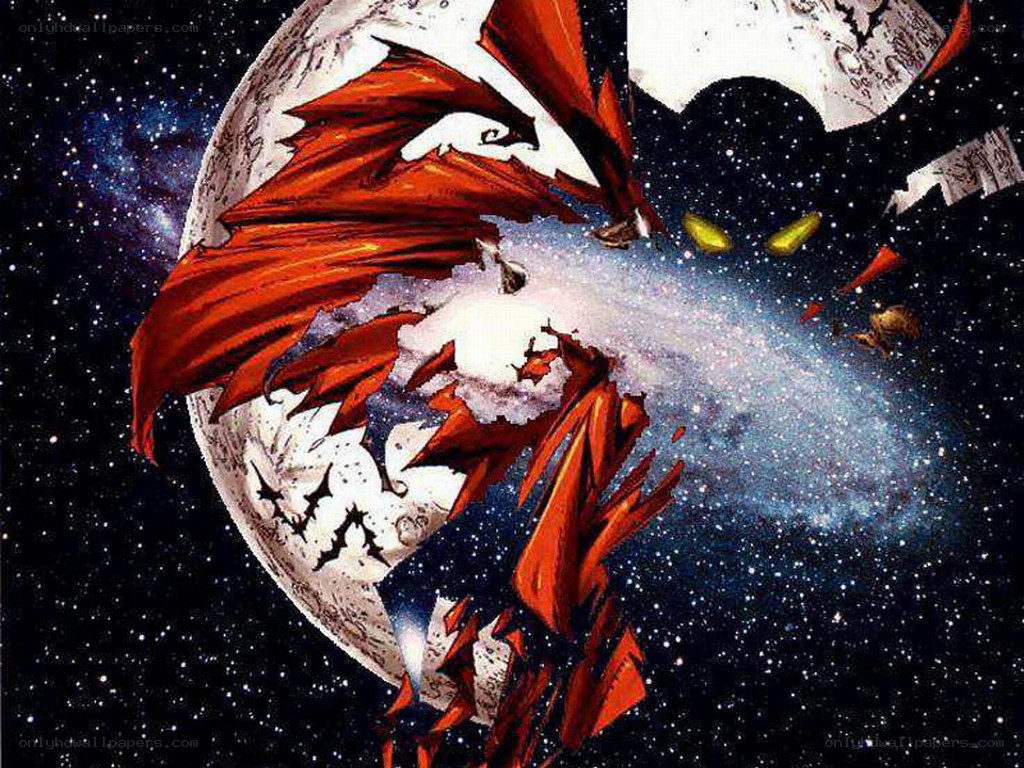 Spawn breaks through moon