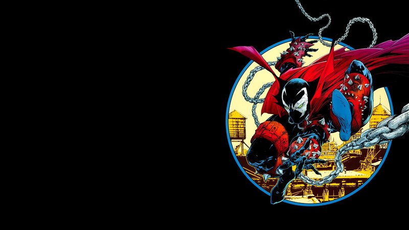 Spawn Character in Action — Black, Dramatic, Comic, Chains, Cityscape