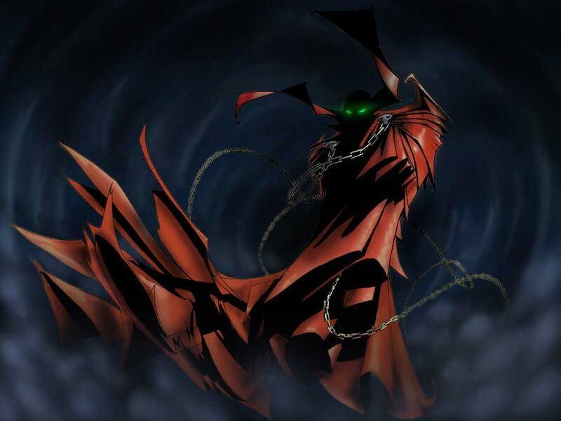 Spawn Character in Red Cloak — Dramatic, Night, Digital Art, Chains