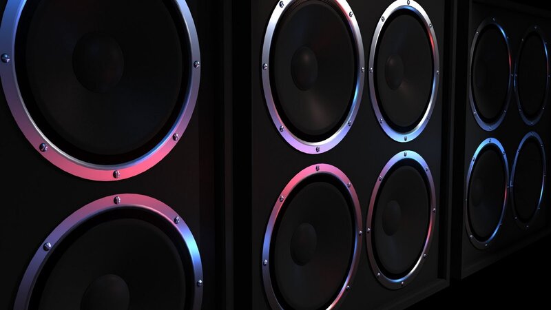 speaker array with neon lighting