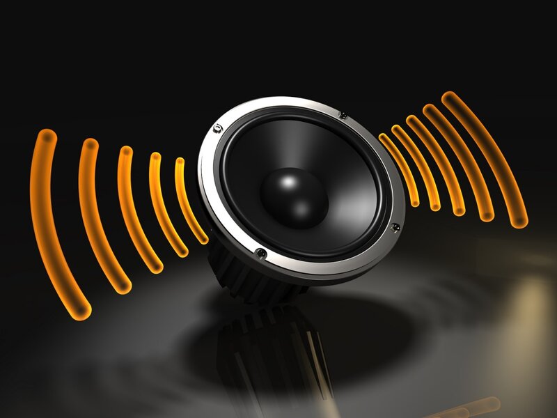 Speaker Emitting Sound Waves — Black, Dramatic