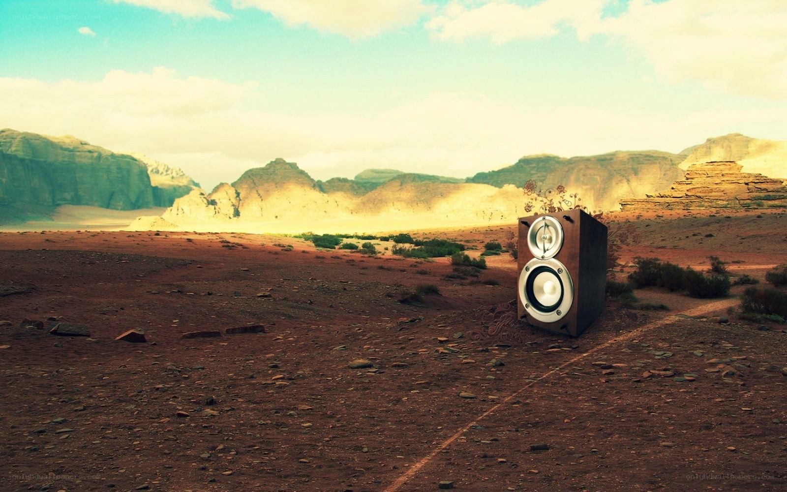 Speaker in desert landscape